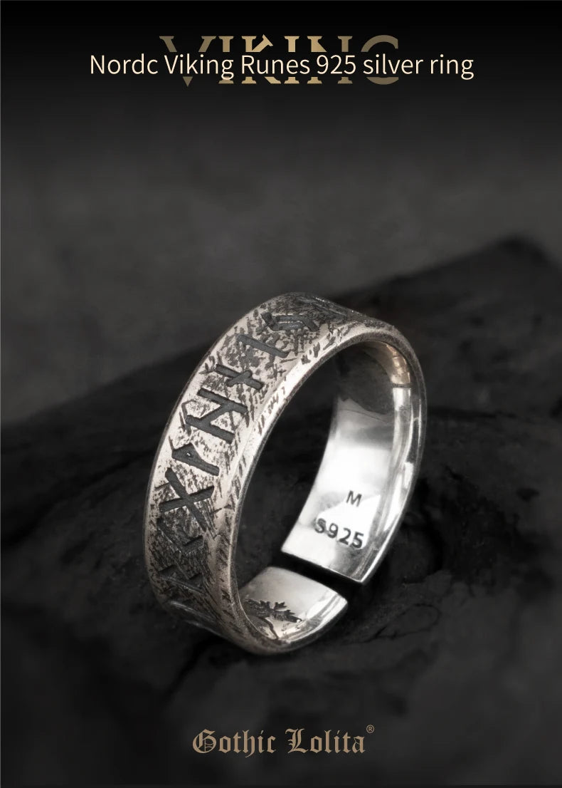 Nordic mythology Viking Runes Word S925  sterling Silver rings  for man and women Index Ring fashion jewelry