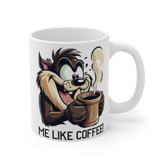 Me Like Coffee! 11oz Ceramic Mug – Funny Cartoon Coffee Lover Design