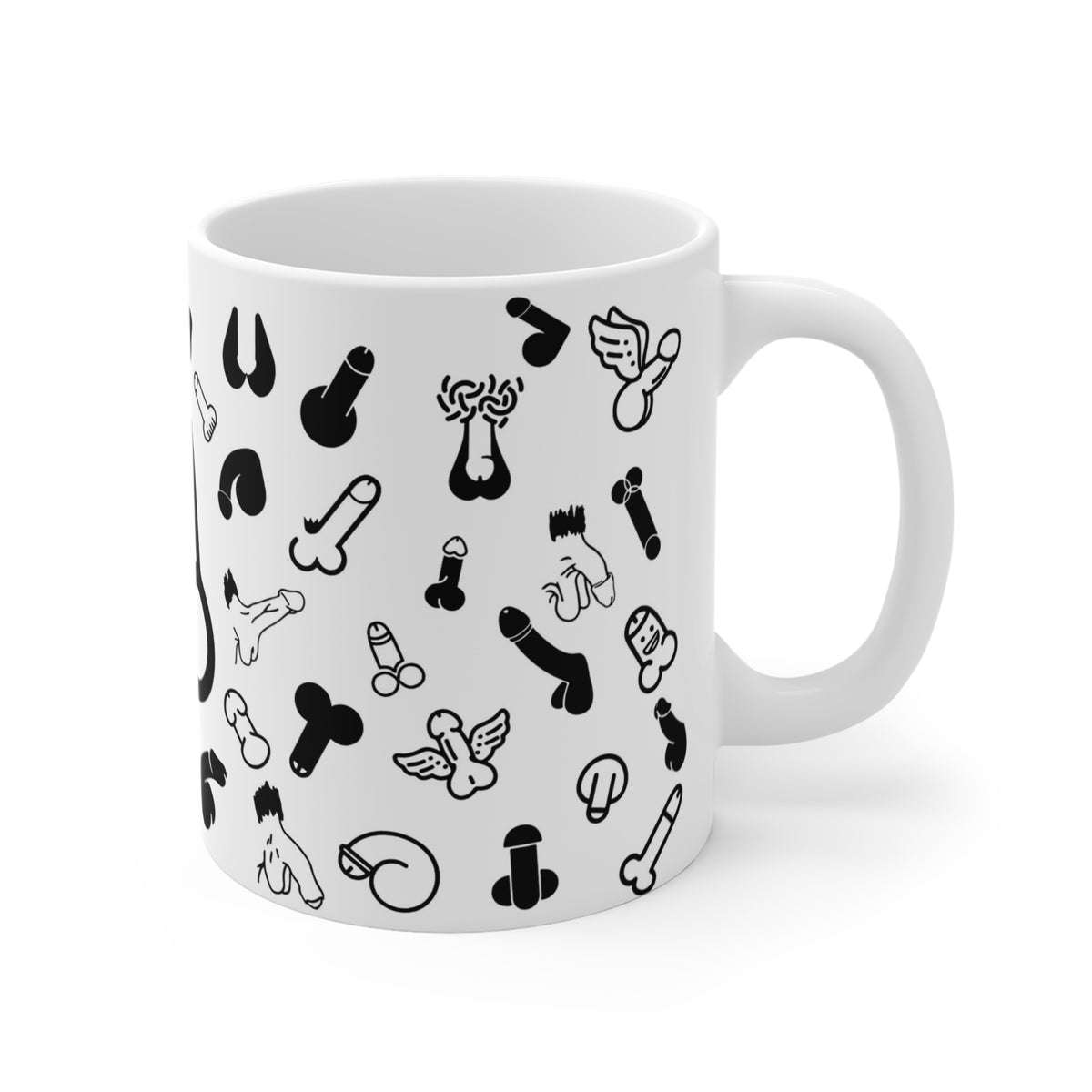 Cheeky Doodle” 11oz Ceramic Mug – Bold Black & White Humor Design