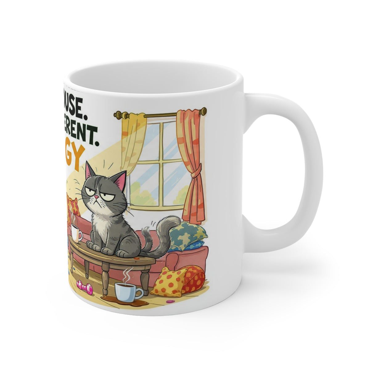 Same House, Very Different Energy” Mug – Funny Dog & Cat Ceramic Coffee Cup (11 oz)