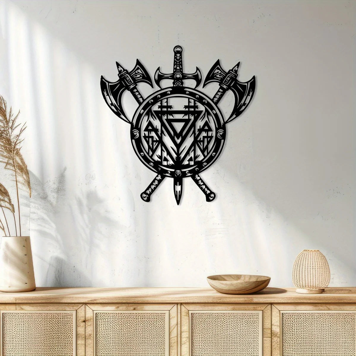 Viking Metal Wall Decor – Vegvisir Axe & Shield