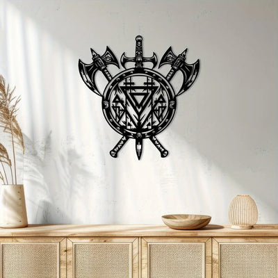 Viking Metal Wall Decor – Vegvisir Axe & Shield