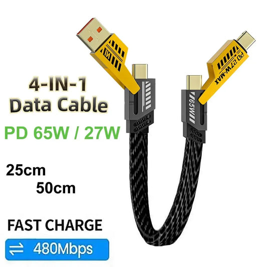 4-in-1 PD 65W Multi USB Cable Keychain – Fast Charging for iPhone 15/14 Max, MacBook, Samsung & Type-C Devices