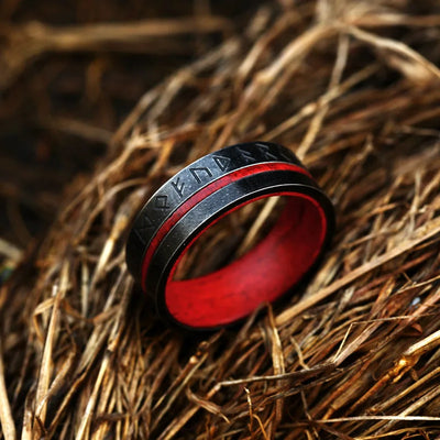 Viking Rune Ring – Stainless Steel & Rosewood, 8mm