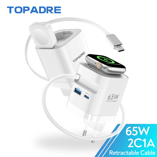65W Retractable GaN Charger – 3-in-1 Wireless Power for Apple Devices