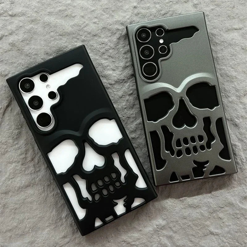 Matte Metal Skull Phone Case – Shockproof & Slim (For S23/S24 Ultra, Plus & Standard)