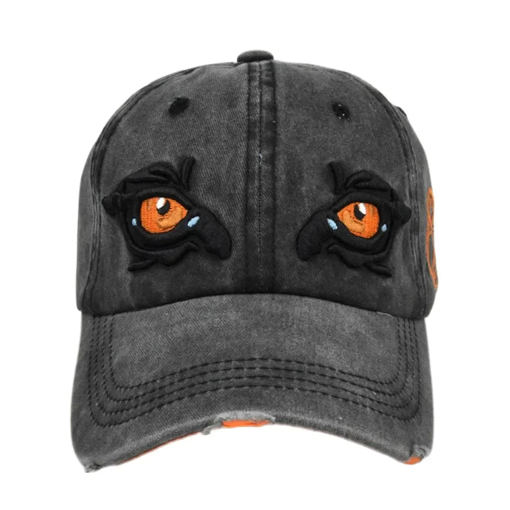 Washed Cotton Eagle Eye Embroidery Baseball Cap | Unisex Snapback Vintage Dad Hat
