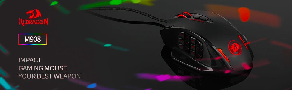 Redragon M908 RGB Gaming Mouse – 18 Programmable Buttons, 12400 DPI