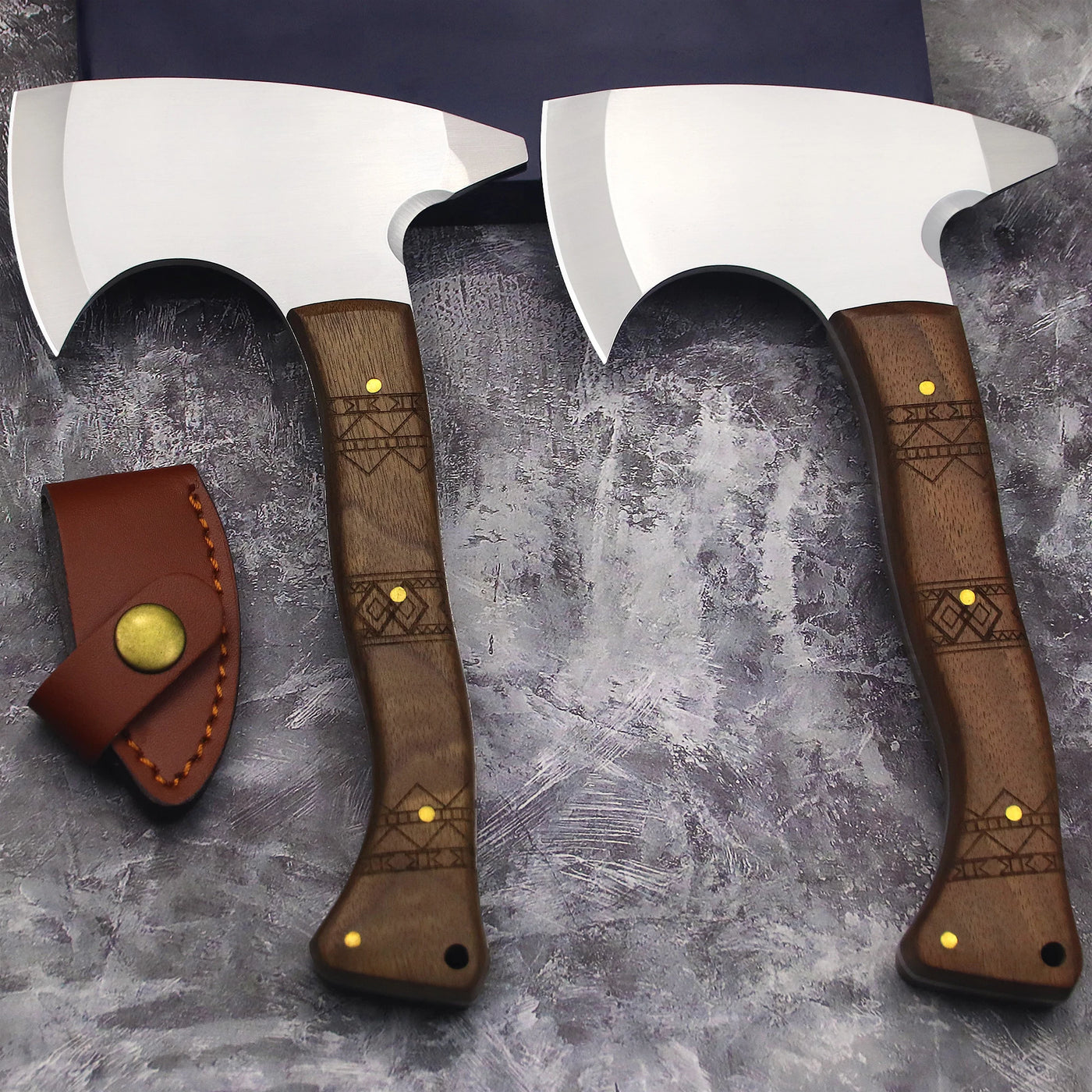 Handcrafted Viking Axe in D2 Steel – Tactical Survival Axe with Wooden Handle and Copper Rivets