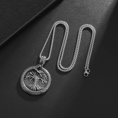 Retro Domineering Ouroboros Tree of Eternity Pendant Necklace