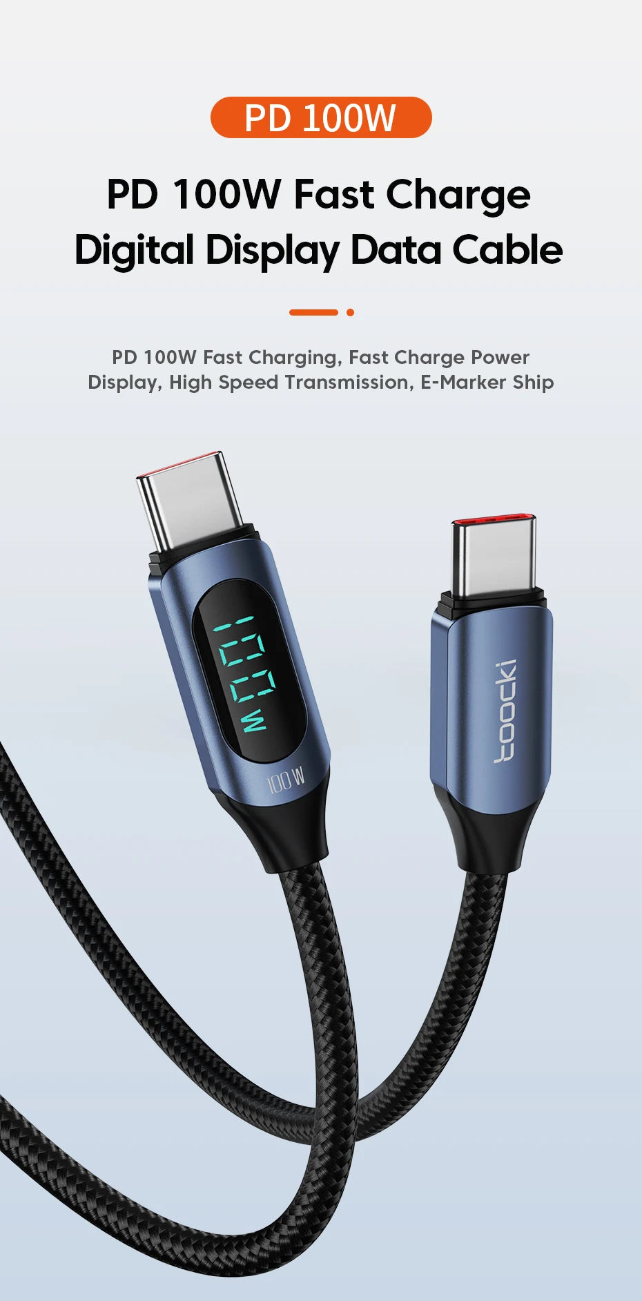 Type-C 100W PD Fast Charging Cable – USB-C to USB-C with Display