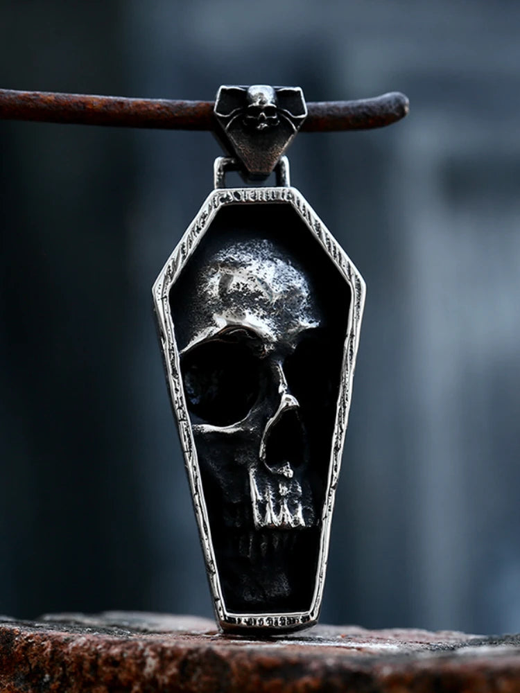 Viking Skull Coffin Pendant Necklace