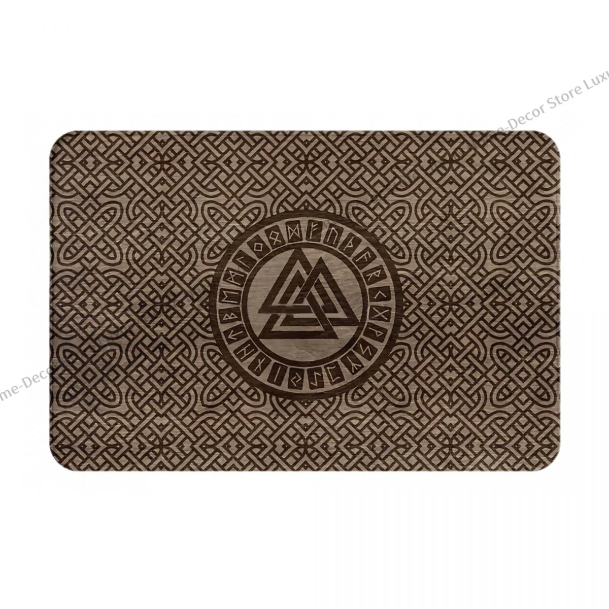 Viking Valknut Rune Doormat – Anti-Slip Celtic Wood Bath Mat