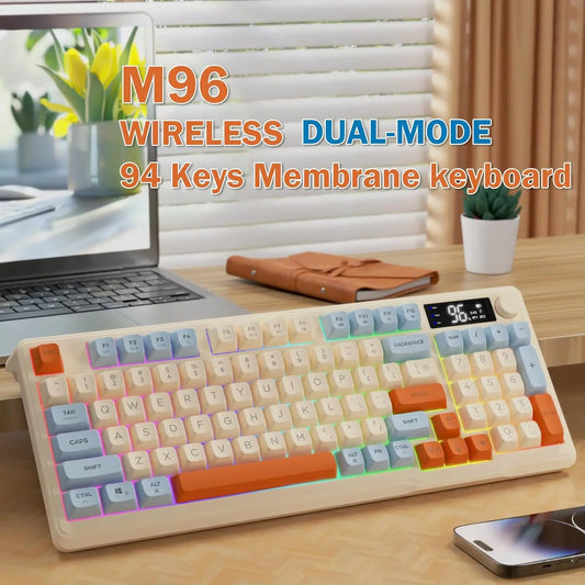 ZIYOU LANG Wireless Gaming Keyboard – 94-Key Silent Membrane, Display Screen & Knob, Bluetooth/2.4GHz, 3000mAh Rechargeable
