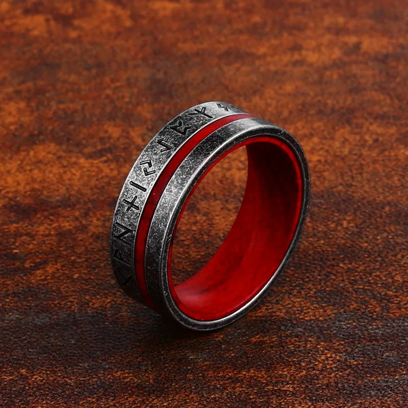 Viking Rune Ring – Stainless Steel & Rosewood, 8mm