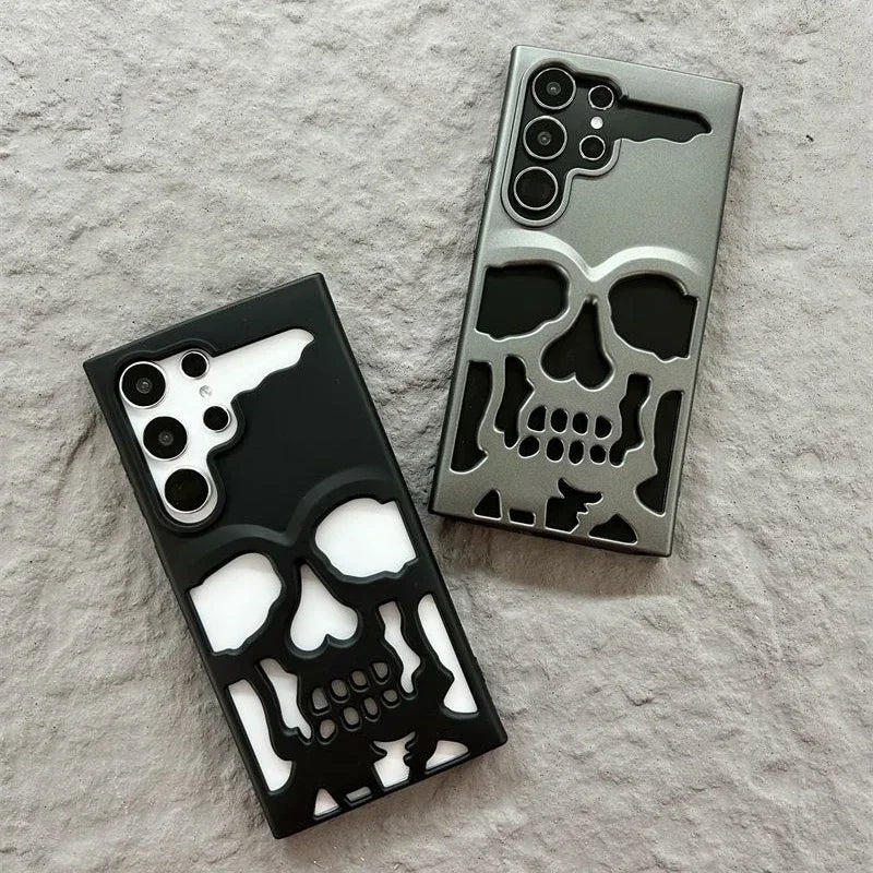 Matte Metal Skull Phone Case – Shockproof & Slim (For S23/S24 Ultra, Plus & Standard)