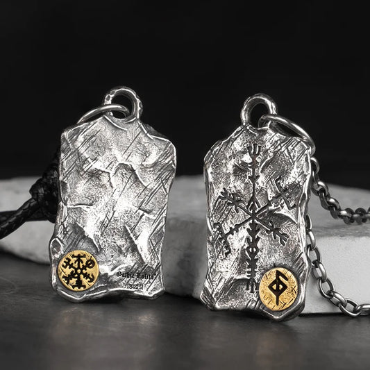 Viking Rune Silver  Nordic Compass Silver Pendant Silver Jewelry Necklace