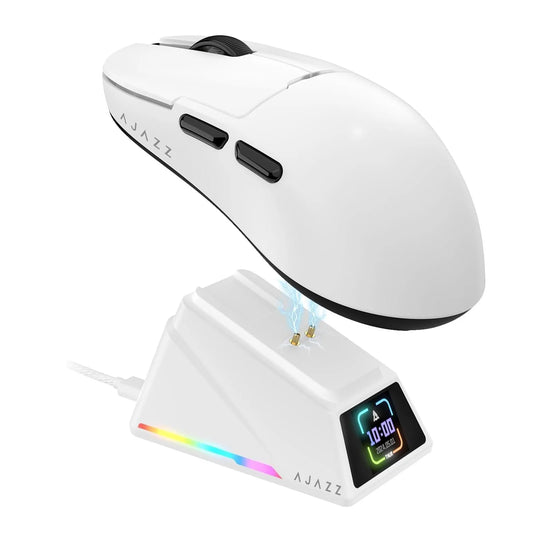 A.JAZZ AJ159 APEX Wireless Gaming Mouse – 56g Ultralight, PAW3950 Sensor, 42K DPI, Tri-Mode with Magnetic Charging Dock & RGB Screen