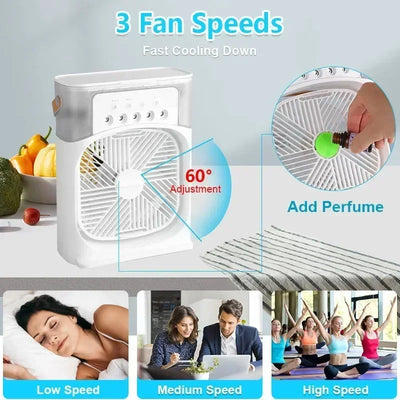 3-in-1 Portable Air Cooler ❄️ USB Fan + Humidifier + LED Light – For Home/Office/Camping