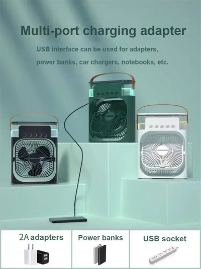 3-in-1 Portable Air Cooler ❄️ USB Fan + Humidifier + LED Light – For Home/Office/Camping
