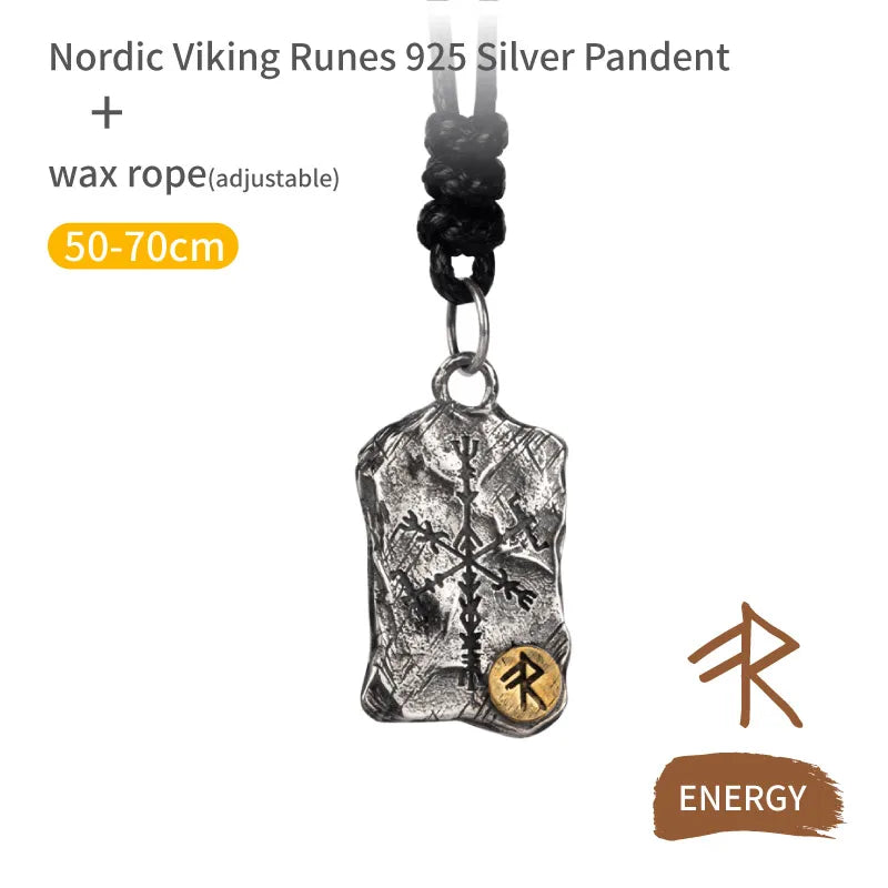 Viking Rune Silver  Nordic Compass Silver Pendant Silver Jewelry Necklace