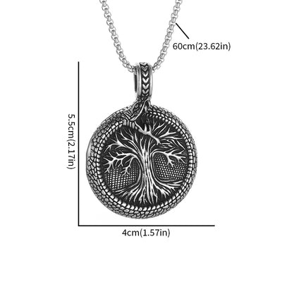 Retro Domineering Ouroboros Tree of Eternity Pendant Necklace