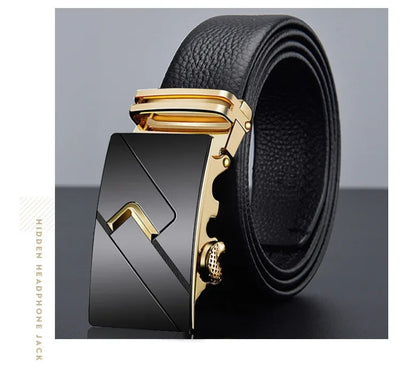 Luxury Automatic Buckle Belt - Genuine Leather Men's Dress Strap w/ Quick-Release Mechanism