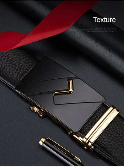 Luxury Automatic Buckle Belt - Genuine Leather Men's Dress Strap w/ Quick-Release Mechanism
