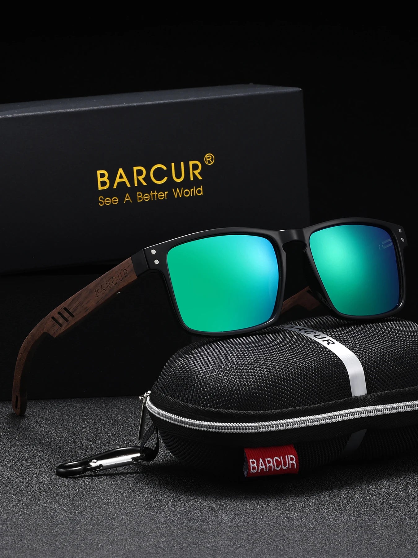 BARCUR Retro Wood Polarized Sunglasses – Unisex UV400 TAC Lens with Gift Box