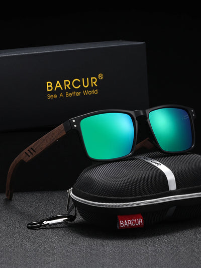 BARCUR Retro Wood Polarized Sunglasses – Unisex UV400 TAC Lens with Gift Box
