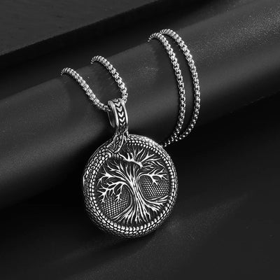 Retro Domineering Ouroboros Tree of Eternity Pendant Necklace