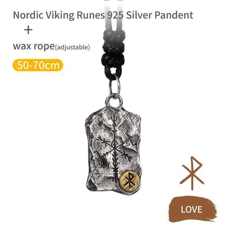 Viking Rune Silver  Nordic Compass Silver Pendant Silver Jewelry Necklace