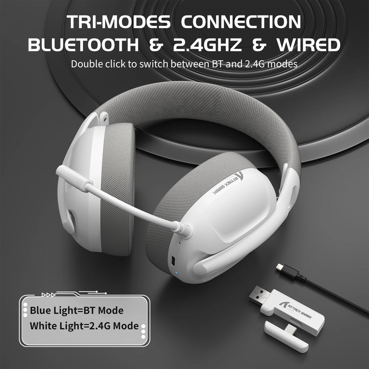 ATTACK SHARK L80 Ultra-Light Tri-Mode Gaming Headset – Wireless Gaming Headphones for PC, PS4, PS5, Switch & Xbox