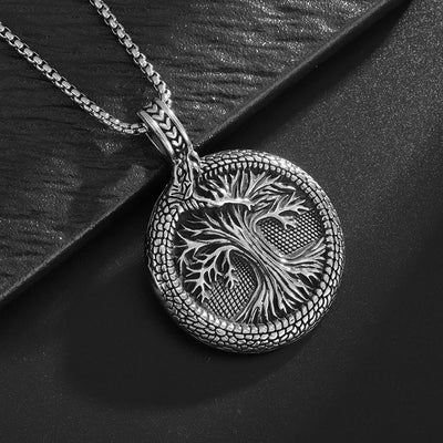 Retro Domineering Ouroboros Tree of Eternity Pendant Necklace