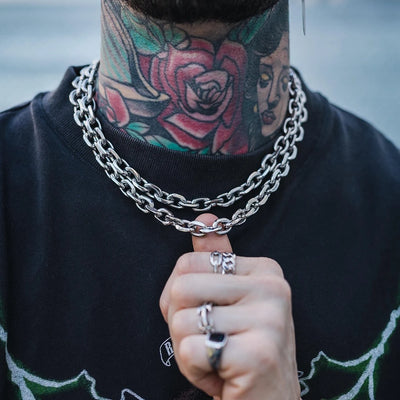 8mm Chunky Bevelled Cable Link Necklace – Stainless Steel Grunge Punk Gothic Gift for Him