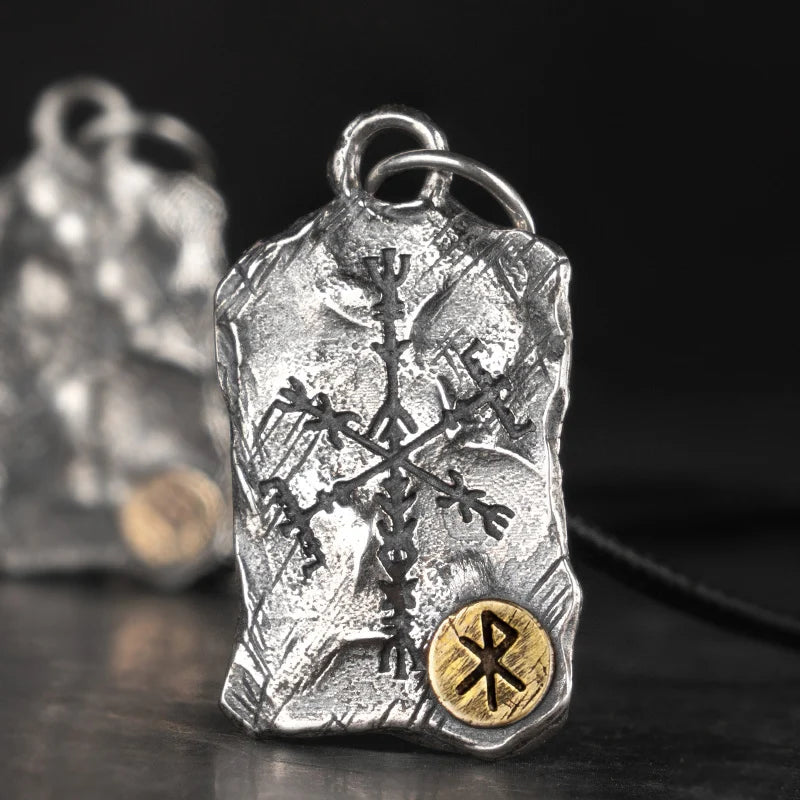 Viking Rune Silver  Nordic Compass Silver Pendant Silver Jewelry Necklace