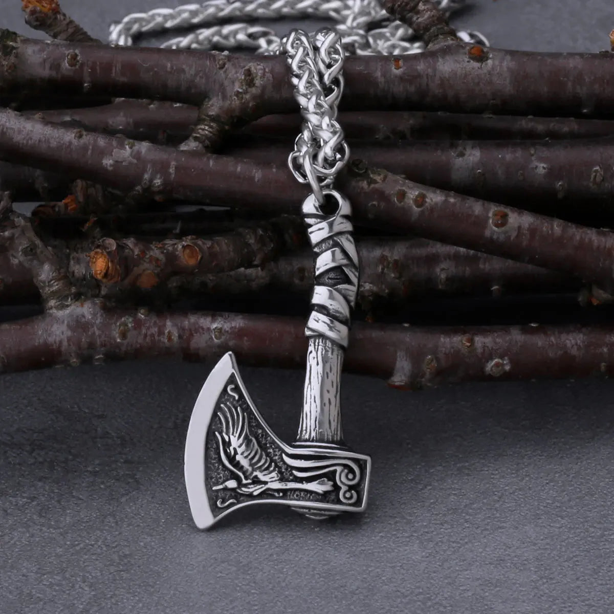 Viking Wolf & Crow Axe Pendant