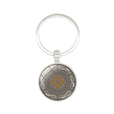 Nordic Viking Compass Keychain – Glass Pendant & Helmet Pattern