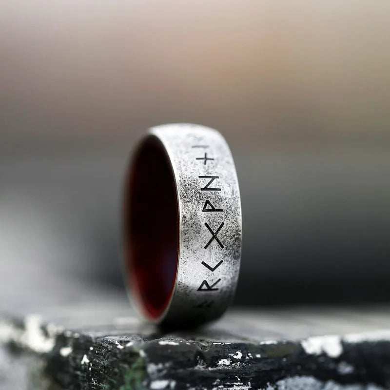 Viking Rune Ring – Stainless Steel & Rosewood, 8mm