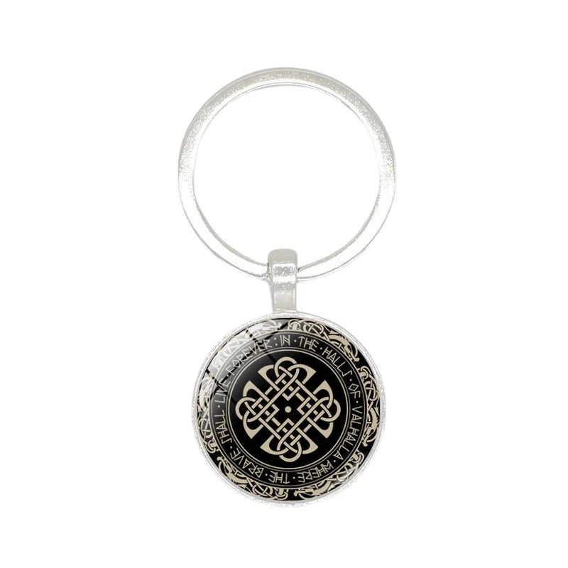 Nordic Viking Compass Keychain – Glass Pendant & Helmet Pattern