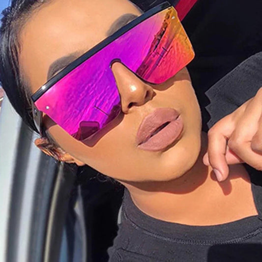 Luxury Square Sunglasses 2025 - Vintage Oversized Frames w/ Mirror Lenses (Red/Purple) UV400