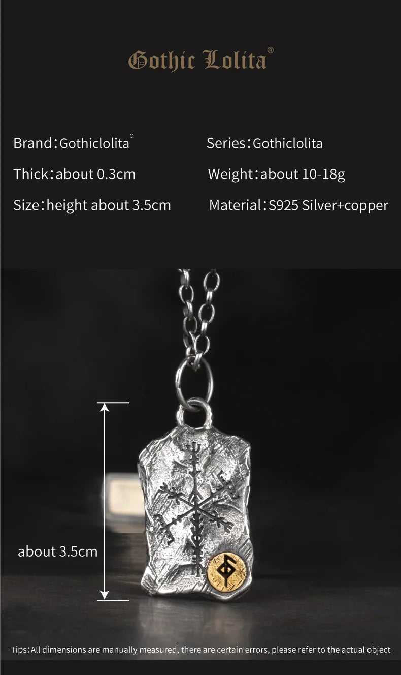Viking Rune Silver  Nordic Compass Silver Pendant Silver Jewelry Necklace