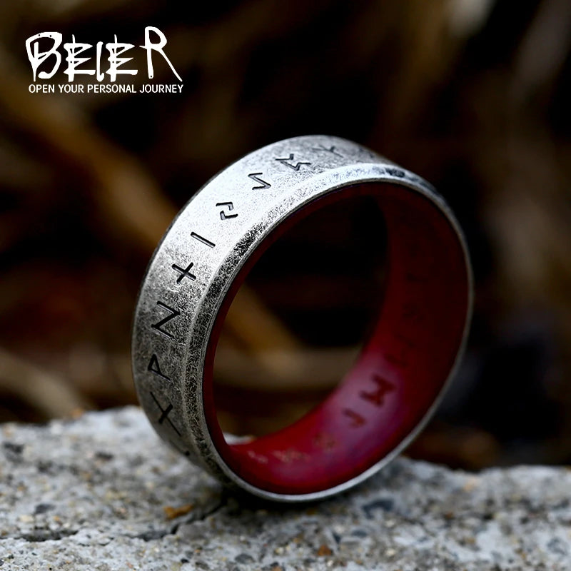 Viking Rune Ring – Stainless Steel & Rosewood, 8mm