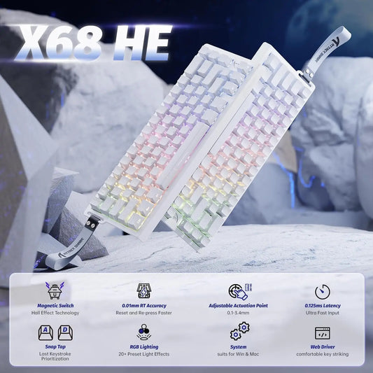 ATTACK SHARK X68 HE 60% Wired Mechanical Gaming Keyboard – Hall Effect Magnetic Switch, Adjustable Actuation, 8KHz Polling, RGB Backlit