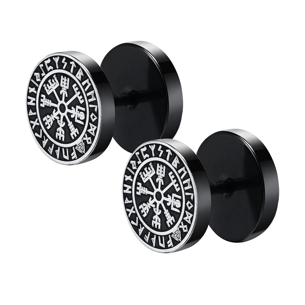 Viking Rune Earrings ⚔️ Stainless Steel Wolf &amp; Compass – Gothic Punk Jewelry for Men