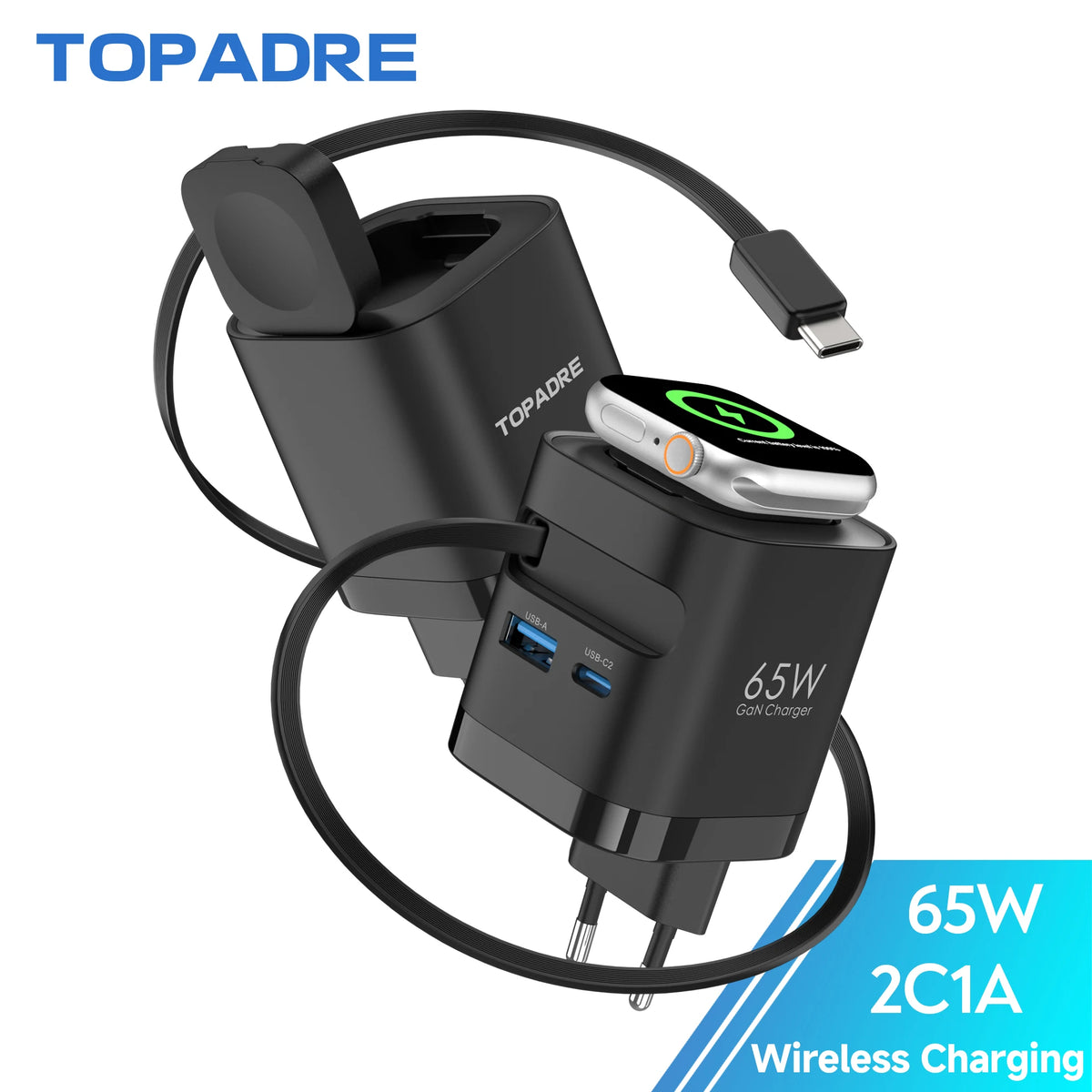 65W Retractable GaN Charger – 3-in-1 Wireless Power for Apple Devices