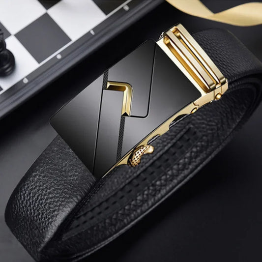 Luxury Automatic Buckle Belt - Genuine Leather Men's Dress Strap w/ Quick-Release Mechanism