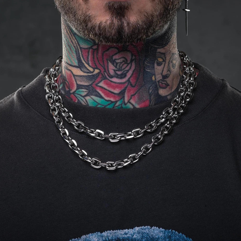 8mm Chunky Bevelled Cable Link Necklace – Stainless Steel Grunge Punk Gothic Gift for Him
