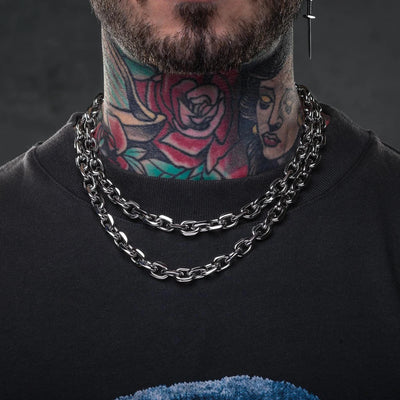 8mm Chunky Bevelled Cable Link Necklace – Stainless Steel Grunge Punk Gothic Gift for Him