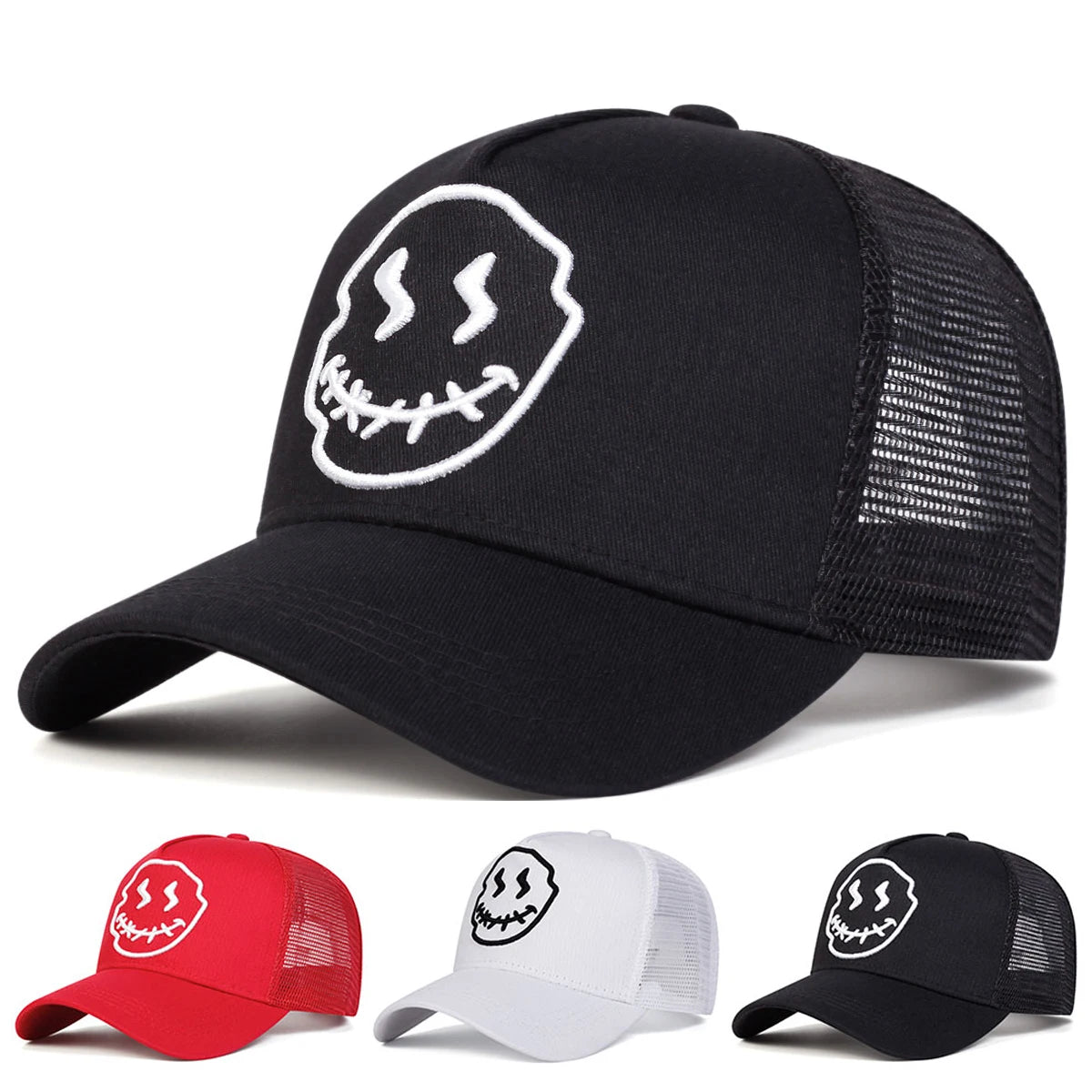 Unisex Smiling Face Embroidery Baseball Net Caps 🌞